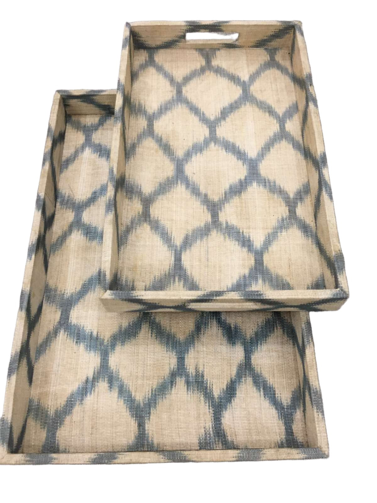 Lisa Decorative Trays Set of 2 in Grey Diamond, handcrafted from 100% natural plant fiber and tinalak by the T'boli tribe. Eco-friendly and versatile, perfect for showcasing keepsakes, organizing, or serving in style.
