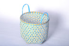 Faustina Blue Festive Star Laundry Hamper crafted from 100% natural plant fiber, featuring a celestial star motif that transforms a functional item into a decorative accent. Durable and eco-friendly, this hamper enhances your living space while supporting sustainable craftsmanship.