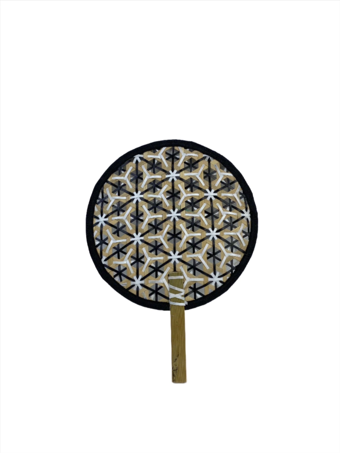 Faustina Black Festive Woven Hand Fan made from eco-friendly materials, featuring a vibrant design perfect for weddings and parties. This lightweight and practical fan provides a refreshing breeze while supporting sustainability, making it an ideal accessory for celebrations.