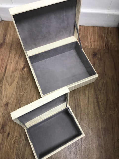 Adie Positively Simple Storage Boxes Set of 2 - Elegant storage boxes crafted from 100% natural plant fiber with a soft faux suede lining, ideal for stylish and sustainable home organization and decor.