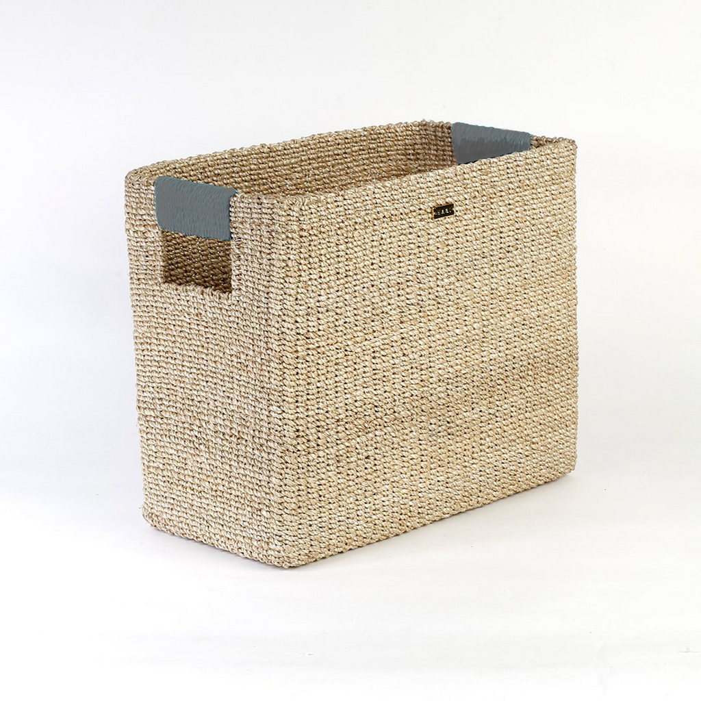 Alex Rectangle Basket from Habi Home Shop - Durable, eco-friendly basket made from 100% natural plant fiber, ideal for organizing homeschool materials, kitchen items, books, toys, and bathroom essentials in a stylish, sustainable way.