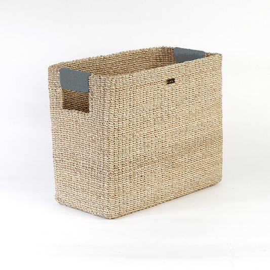 Alex Rectangle Basket from Habi Home Shop - Durable, eco-friendly basket made from 100% natural plant fiber, ideal for organizing homeschool materials, kitchen items, books, toys, and bathroom essentials in a stylish, sustainable way.