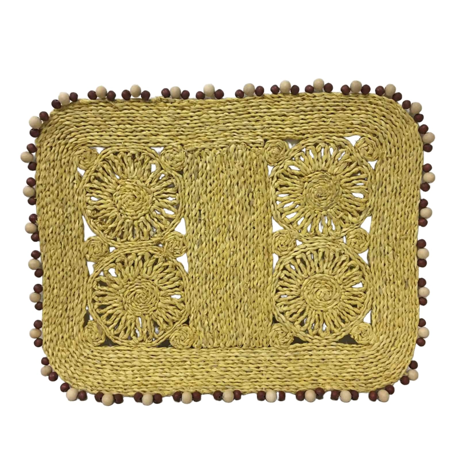 Anna Trivet Plant Mat in Mustard Yellow, handcrafted from 100% natural plant fiber, offering versatile, eco-friendly functionality for dining or plant care.
