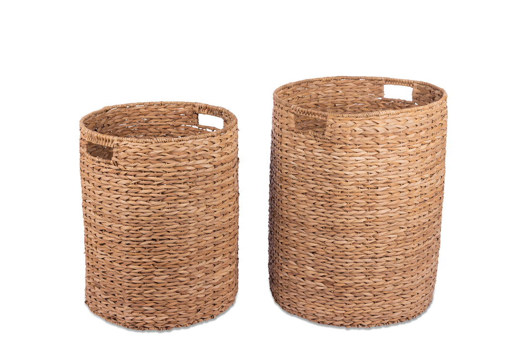 Set of 3 eco-friendly Gianna Basket Hampers, handcrafted from 100% natural plant fibers for stylish and sustainable storage; perfect for organizing laundry, toys, or household items in any room.