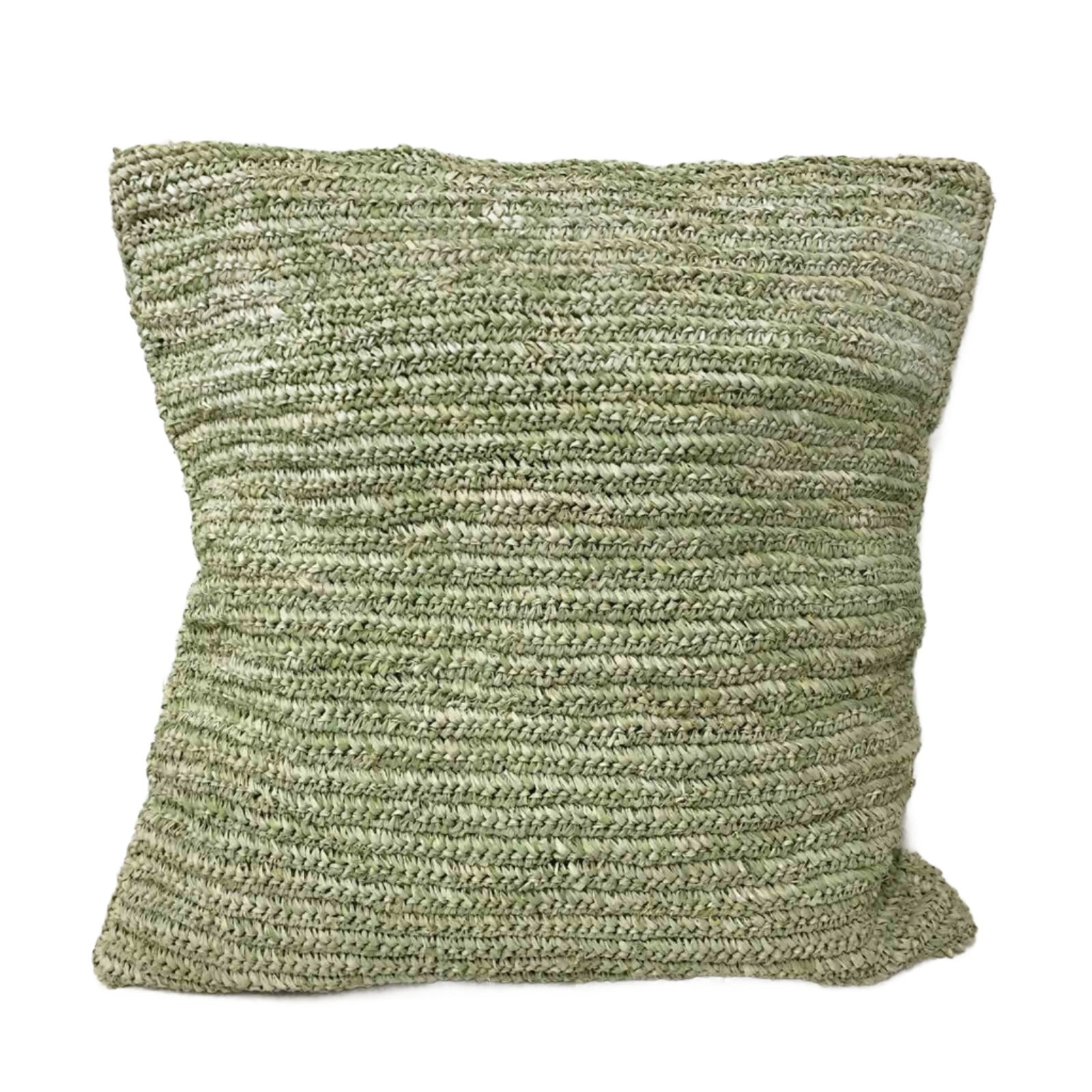 Hand-Crocheted Mint Green Raffia Pillow Cases - eco-friendly, artisan-crafted pillow covers in natural raffia, perfect for adding modern organic luxury to any living space.