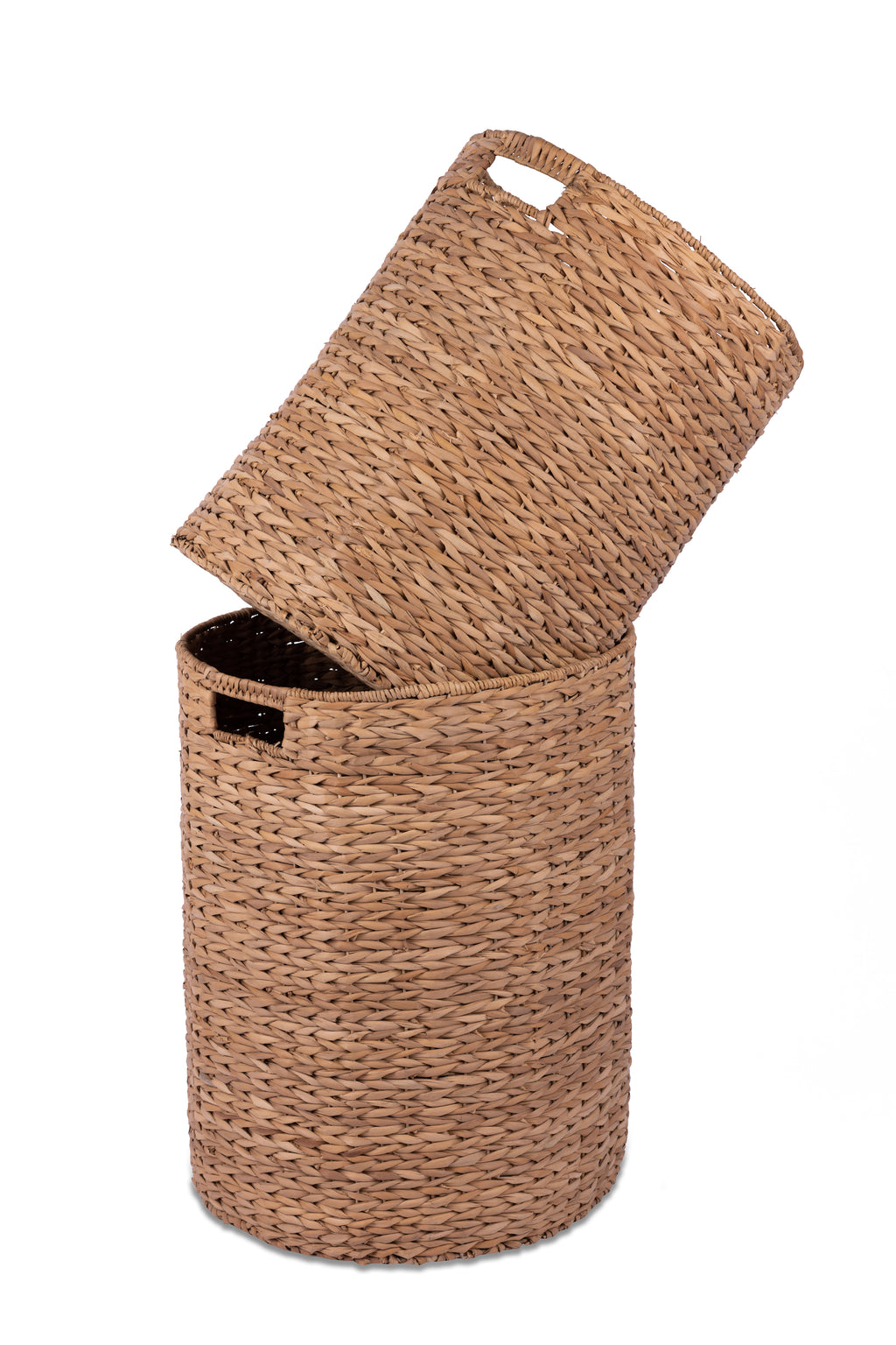 Set of 3 eco-friendly Gianna Basket Hampers, handcrafted from 100% natural plant fibers for stylish and sustainable storage; perfect for organizing laundry, toys, or household items in any room.