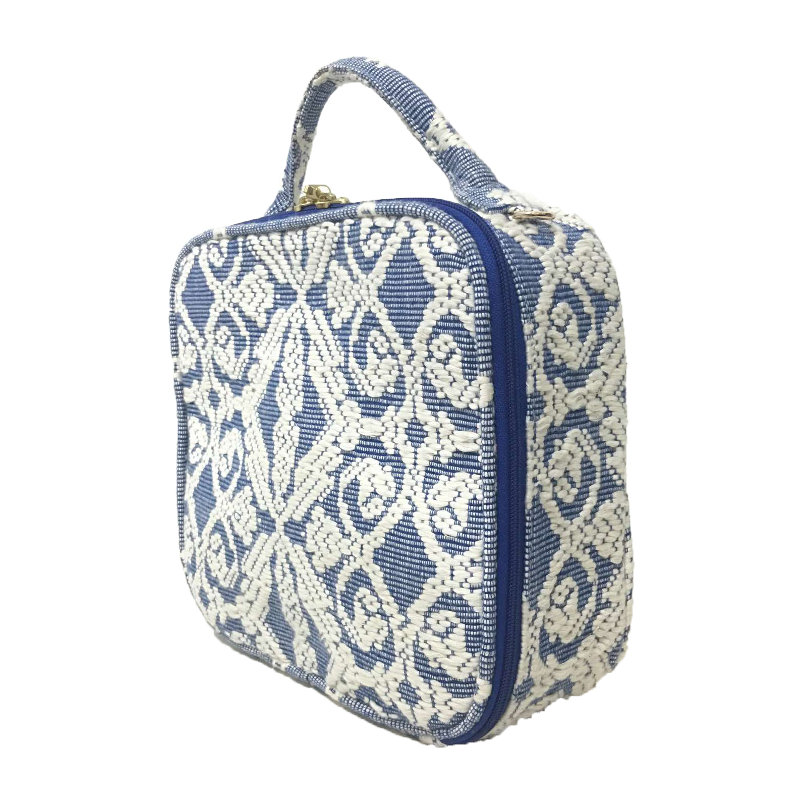 Dani Makeup Travel Bag, crafted with handwoven Abel Iloco fabric from the Ilocos region in the Philippines, featuring intricate nature-inspired patterns like stars, rivers, and florals. This makeup bag is spacious, ideal for organizing cosmetics and travel essentials, with 50% linen and 50% suede lining, and removable cotton straps. A tribute to Filipino heritage and sustainable craftsmanship. Spot clean and air dry to maintain its quality.