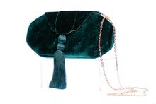Load image into Gallery viewer, Forest Green Velvet clutch
