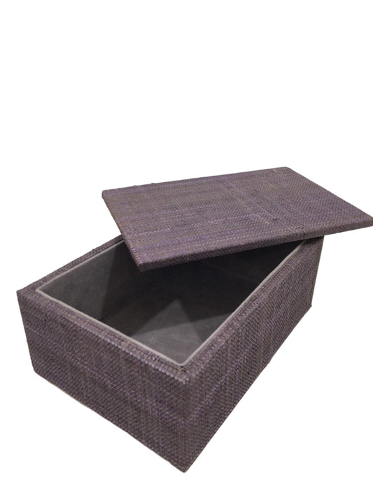 Lesley Simple Jewelry Box in Eggplant, handcrafted from 100% natural raffia plant fiber. Stylish and eco-friendly, perfect for organizing jewelry and keepsakes with a sophisticated, sustainable design.