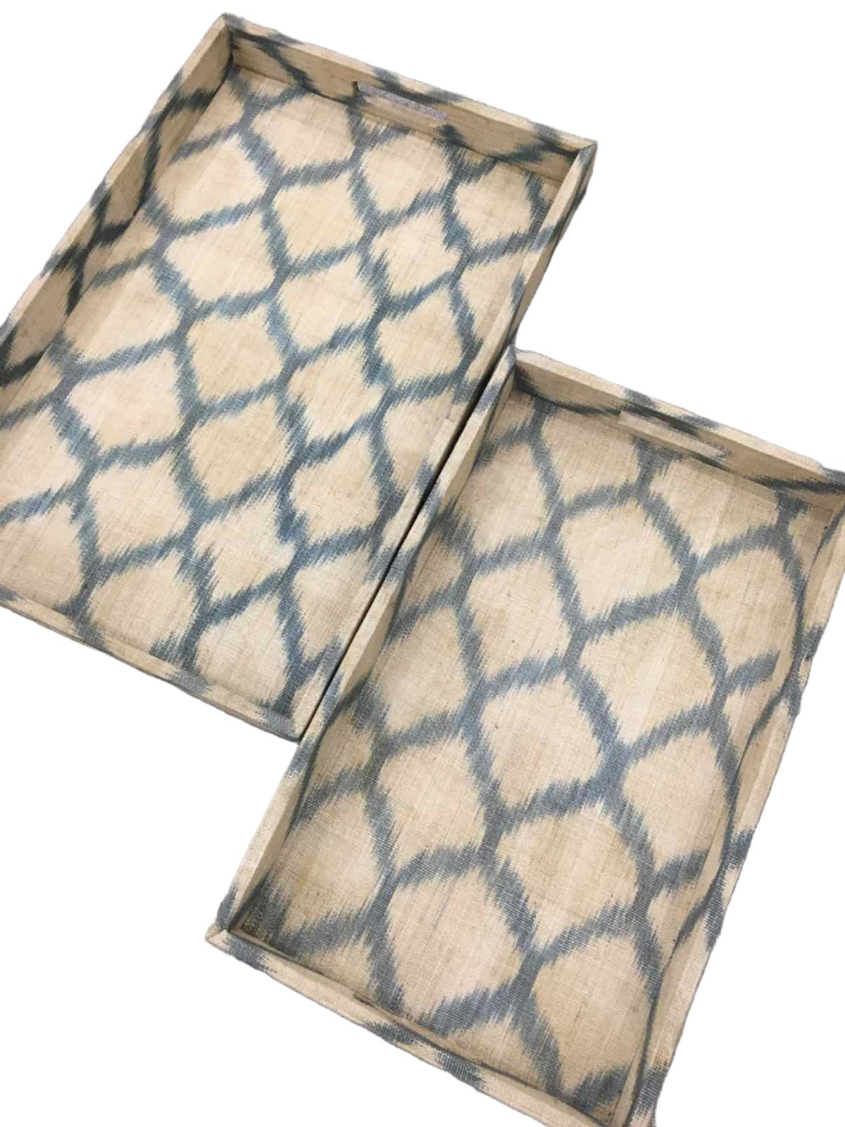 Lisa Decorative Trays Set of 2 in Grey Diamond, handcrafted from 100% natural plant fiber and tinalak by the T'boli tribe. Eco-friendly and versatile, perfect for showcasing keepsakes, organizing, or serving in style.