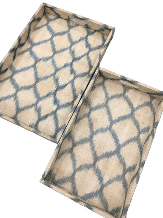 Lisa Decorative Trays Set of 2 in Grey Diamond, handcrafted from 100% natural plant fiber and tinalak by the T'boli tribe. Eco-friendly and versatile, perfect for showcasing keepsakes, organizing, or serving in style.
