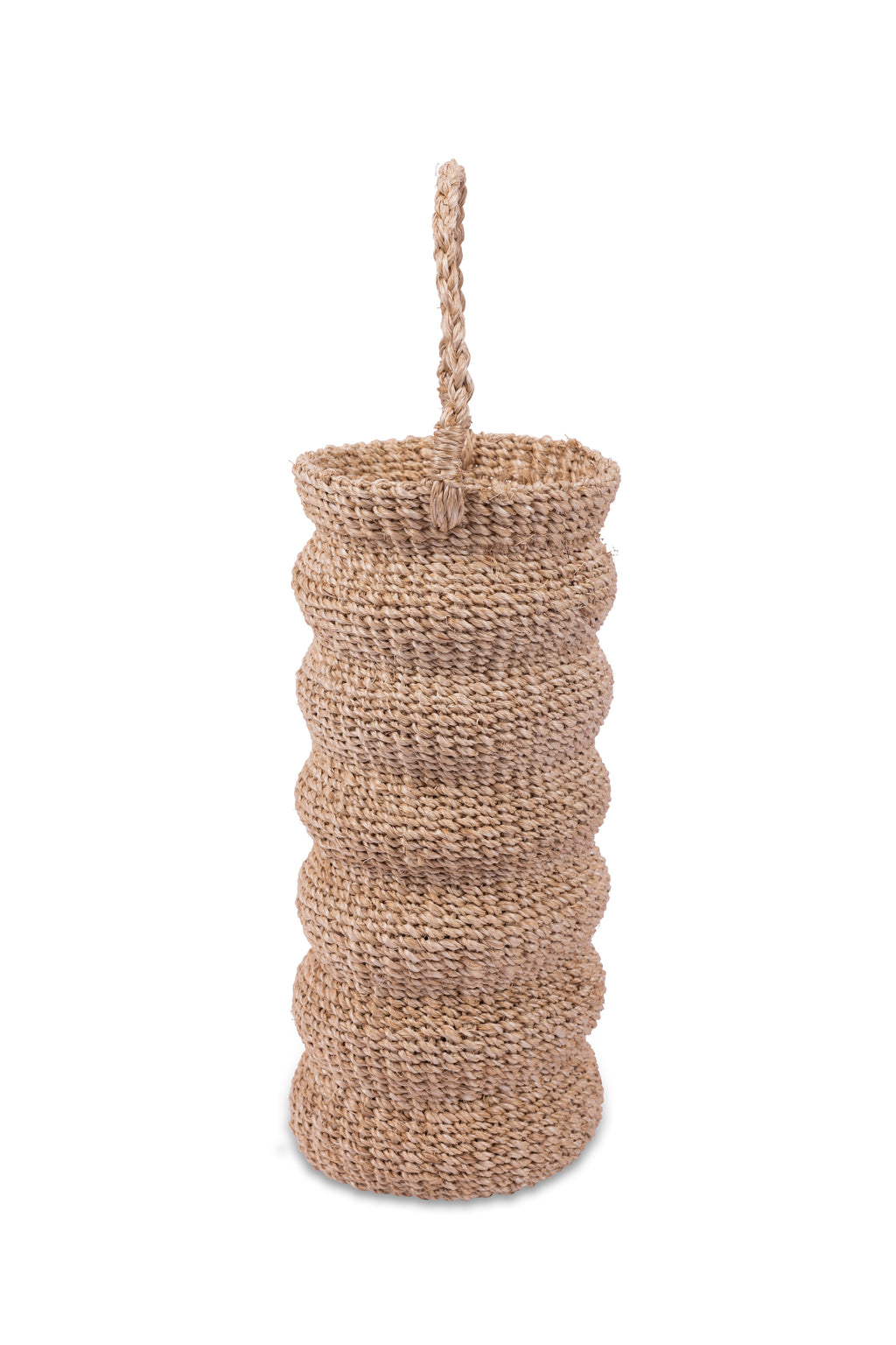 Handcrafted Demi Wine Bottle Carrier made from 100% natural plant fiber, designed to fit standard wine bottles and tall flasks. Eco-friendly wine carrier for gatherings, decor, or gifting, adding charm and sustainability to any setting.