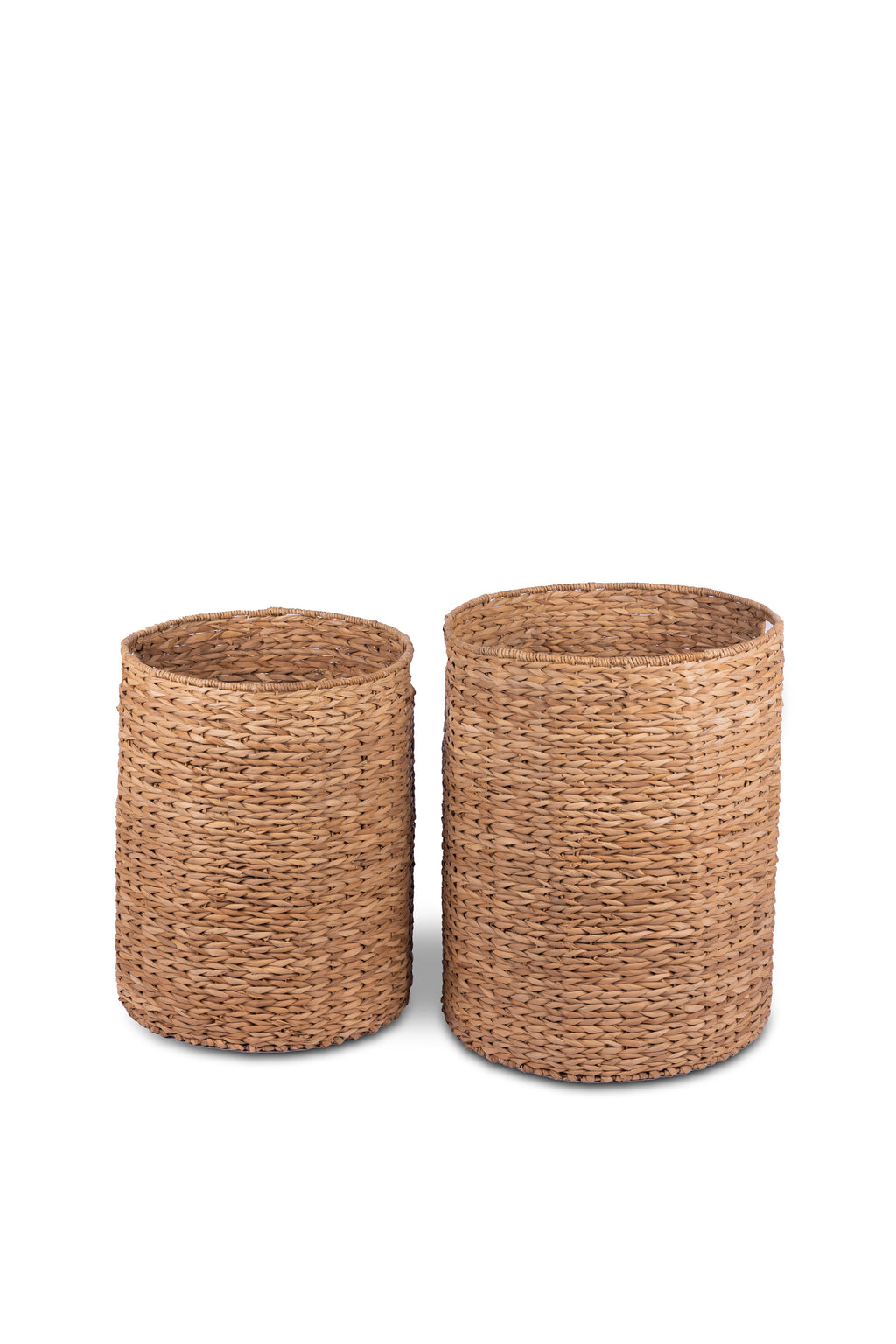 Set of 3 eco-friendly Gianna Basket Hampers, handcrafted from 100% natural plant fibers for stylish and sustainable storage; perfect for organizing laundry, toys, or household items in any room.