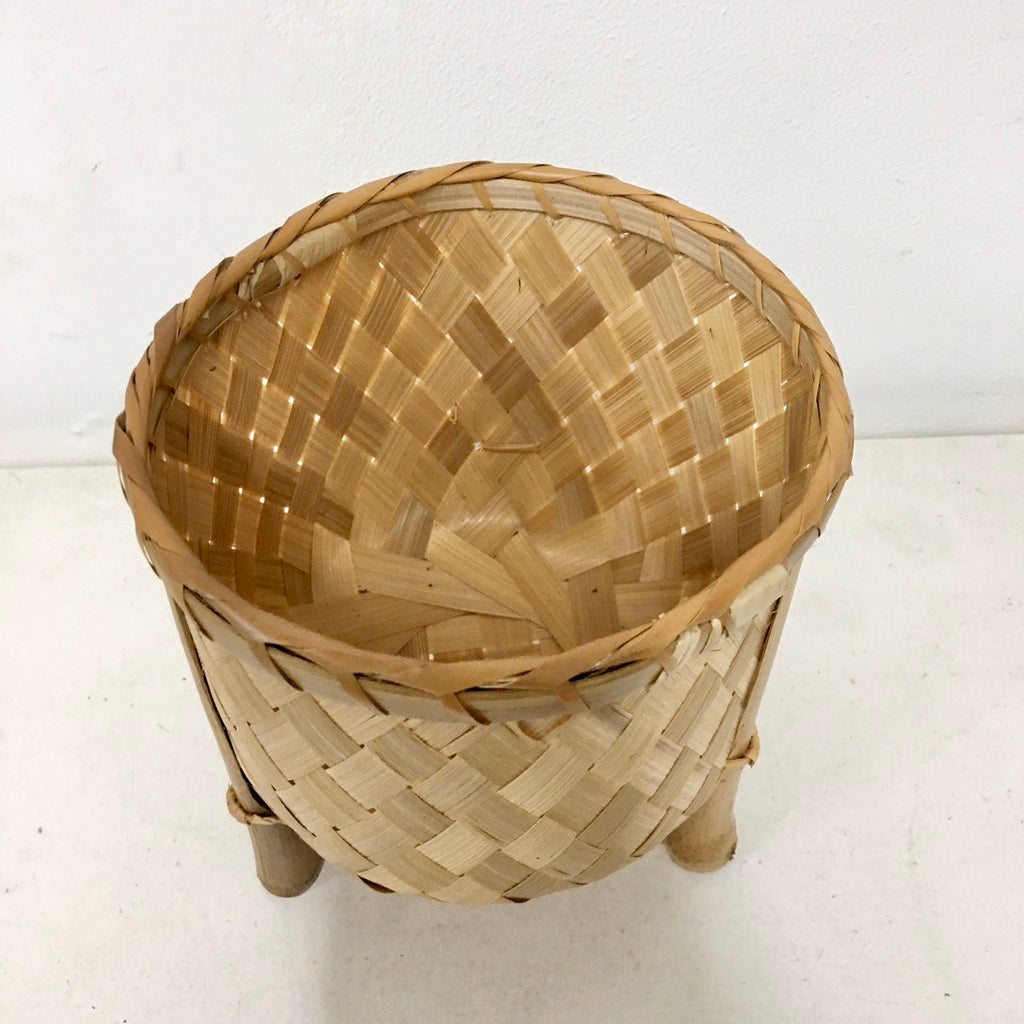 Veronica Bamboo Planter, 6-inch diameter, handcrafted from bamboo, ideal for displaying plants in eco-friendly style.