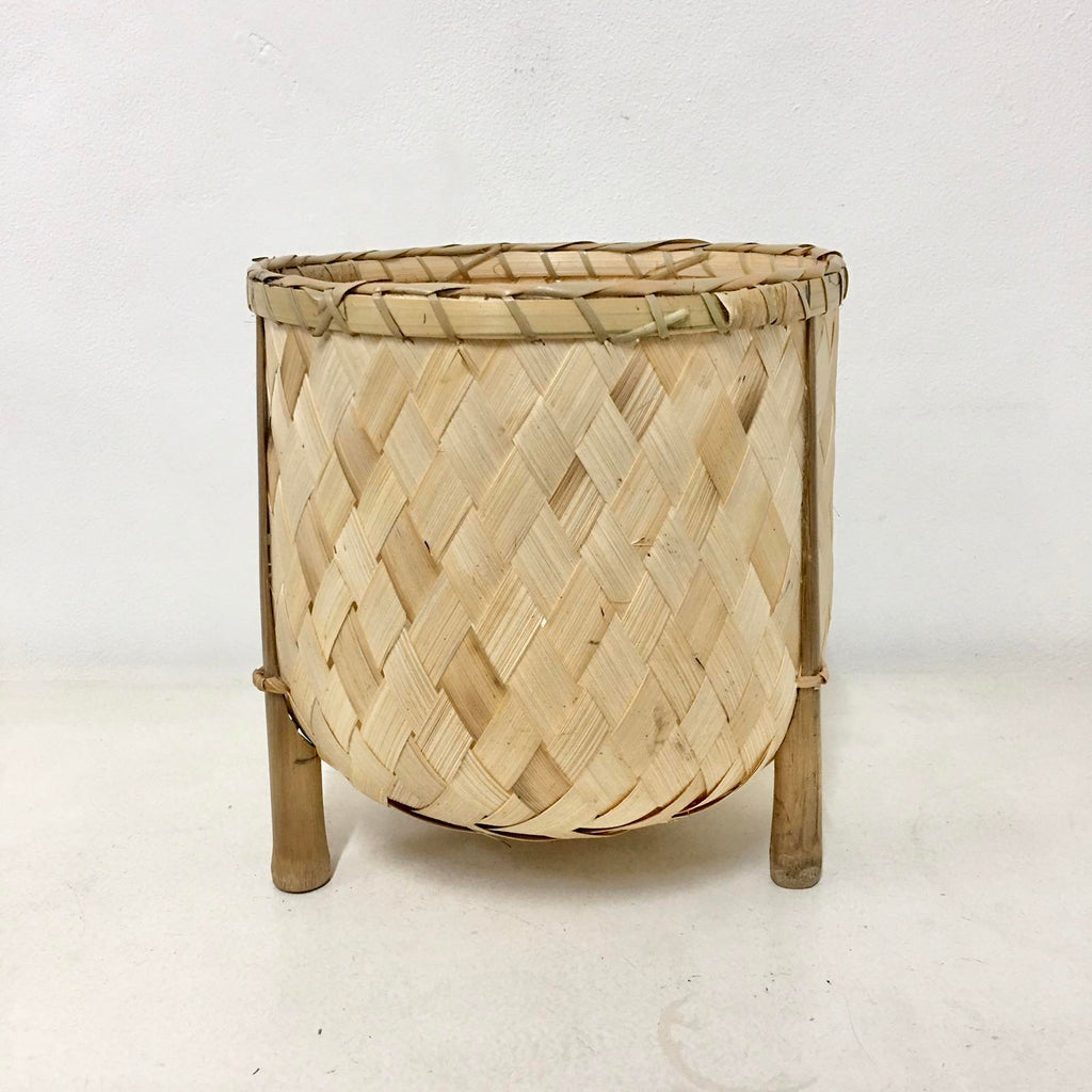 Veronica Bamboo Planter, 8-inch diameter, handcrafted from bamboo, ideal for displaying plants in eco-friendly style.