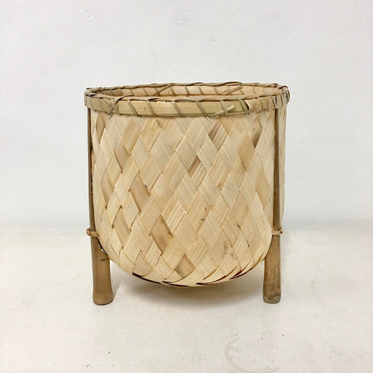Veronica Bamboo Planter, 8-inch diameter, handcrafted from bamboo, ideal for displaying plants in eco-friendly style.