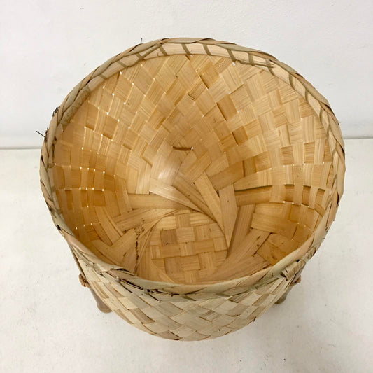Veronica Bamboo Planter, 8-inch diameter, handcrafted from bamboo, ideal for displaying plants in eco-friendly style.